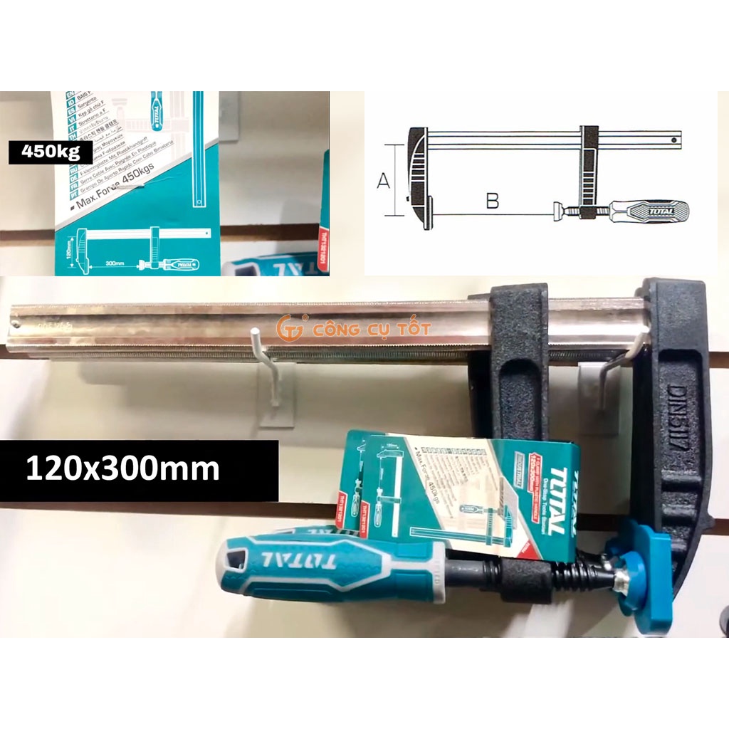 Cảo kẹp gỗ chữ F 120 x 300 mm lực kẹp 450kg Total