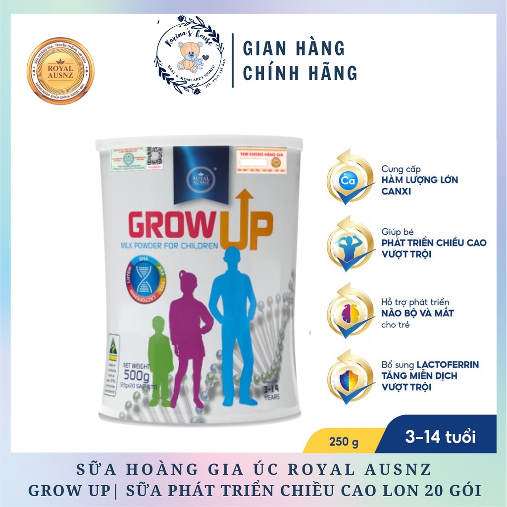 Sữa Bột Hoàng Gia Úc GROW UP MILK POWDER Hỗ Trợ Phát Triển Chiều Cao Cho Trẻ Từ 3-14 Tuổi 500g