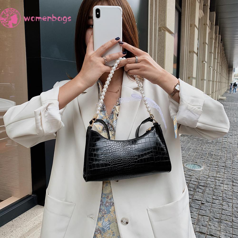 Túi Xách Da Pu Đính Nơ Ngọc Trai Thời Trang Cho Nữ