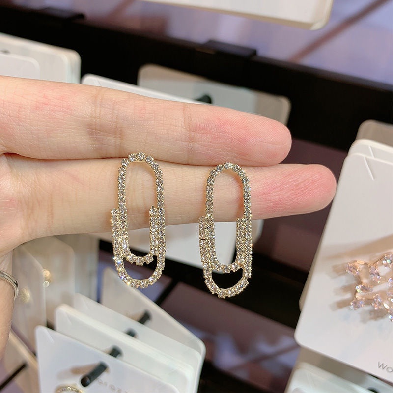 Bông Tai Hình oval Đính Đá Lấp Lánh Thời Trang Hàn Quốc Cho Nữ