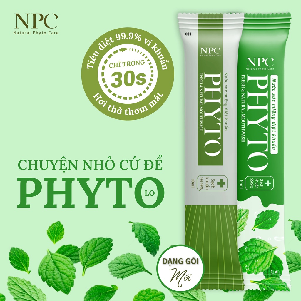Combo 3 gói súc miệng Phyto gói 10ml làm sạch khoang miệng 99.9%, tinh dầu bạc hà