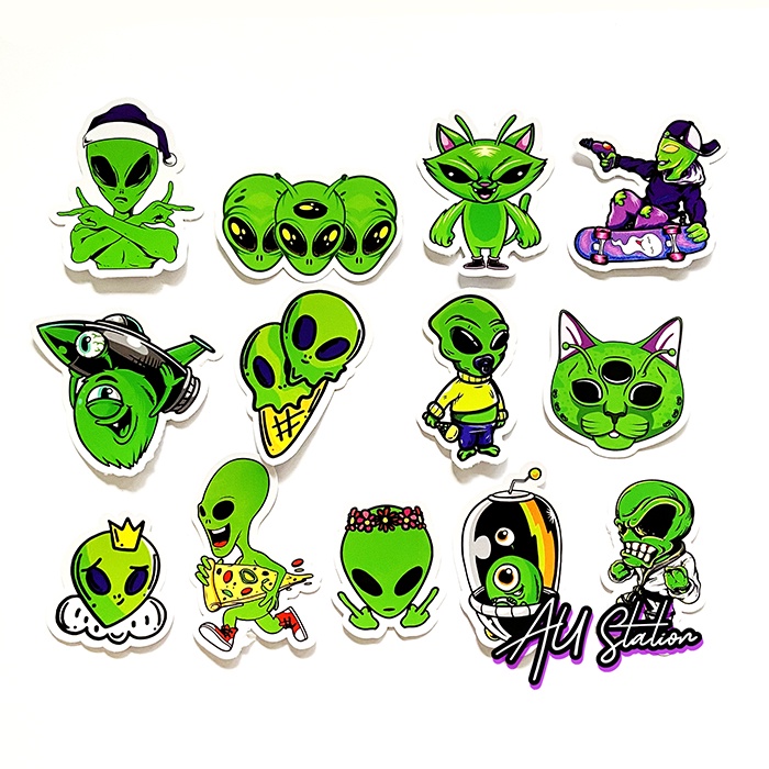 Sticker ALIEN - Người ngoài hành tinh - sticker nhựa PVC không thấm nước, dán nón bảo hiểm, laptop, điện thoại, Vali, xe