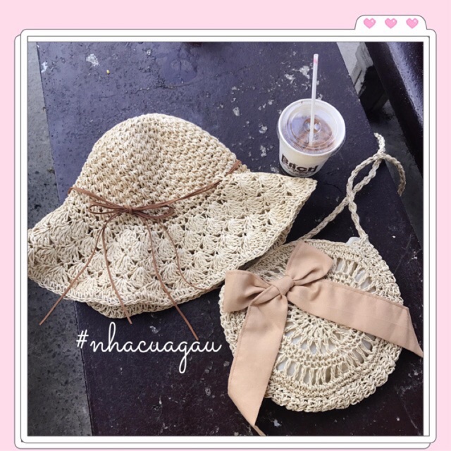 Set Mũ Cói - Túi Nơ Thần Thánh Cực Chất