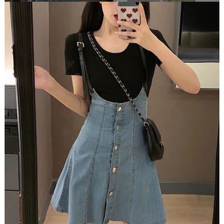 Yếm jean 2 dây, váy bò mix với vơi phông áo điệu đều rất xinh ạ. có sẵn