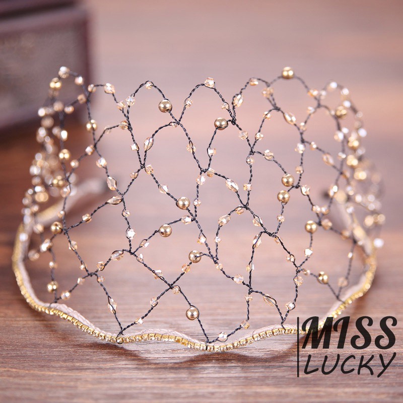 Luxury Baroque Vintage Crystal Head Buckle Crystal Mesh Bride Headband Rhinestone Tiara Wedding Hair Jewelry Accessories