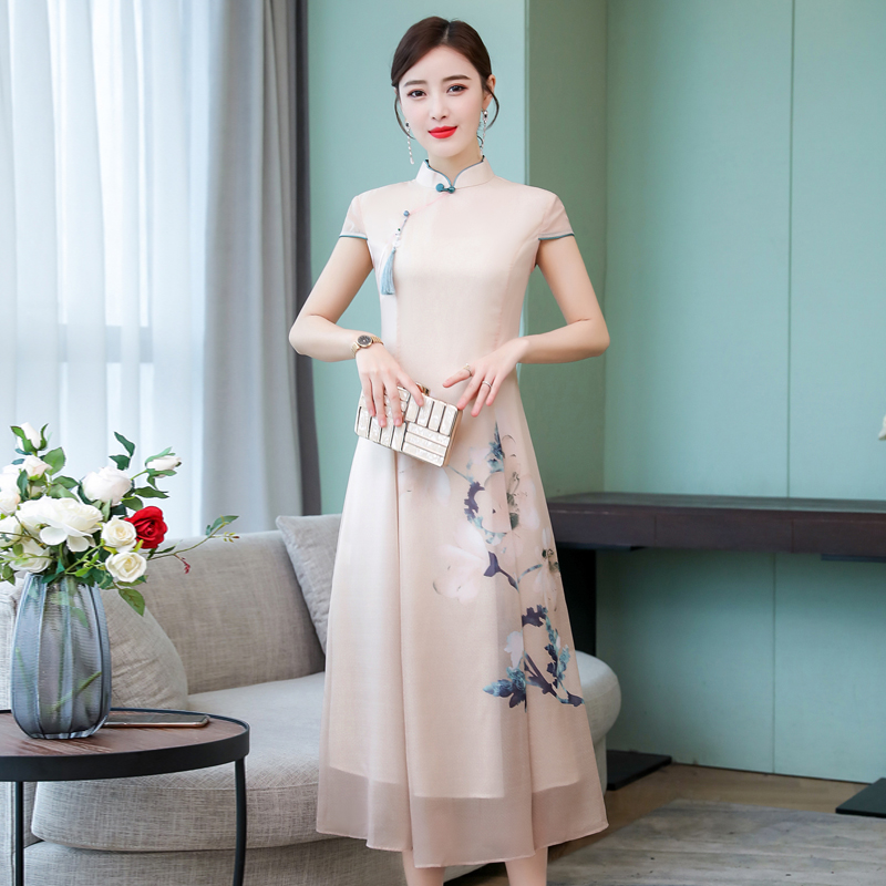 Đầm Chiffon Dáng Chữ A Tay Ngắn In Họa Tiết Thời Trang Mùa Hè 2021 Cho Nữ