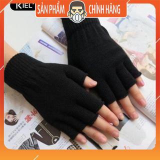 Găng tay hở ngón dệt kim màu đen giữ ấm mùa đông thời trang cho cả nam và nữ