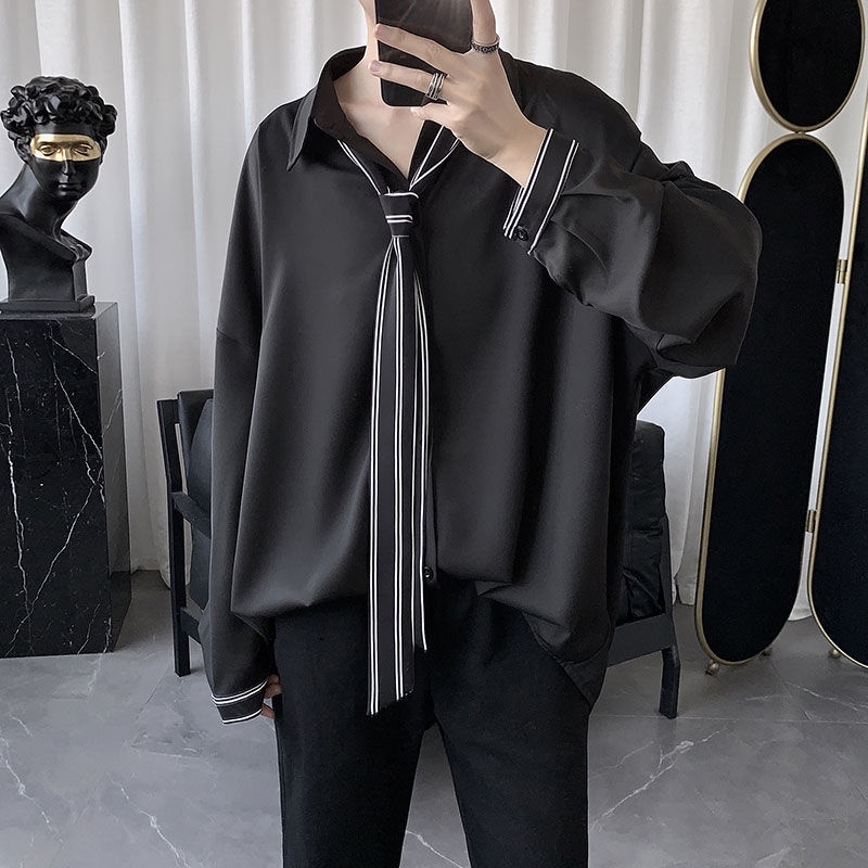 Áo Sơ Mi Tay Dài Họa Tiết Cà Vạt Thời Trang Hàn Quốc Cho Nam Nữ