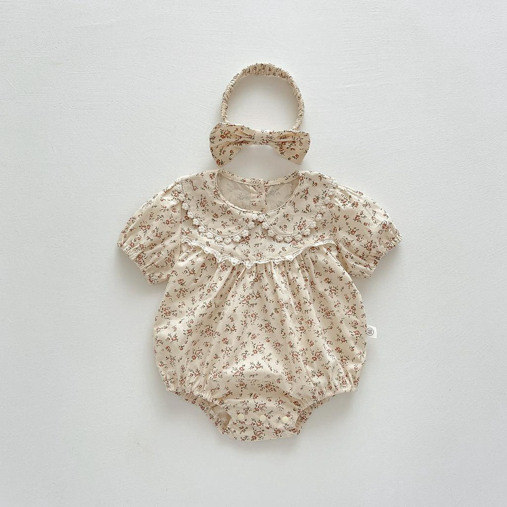 Áo Liền Quần Ngắn Tay Cổ Búp Bê Họa Tiết Hoa Thời Trang Mùa Hè Cho Bé Gái