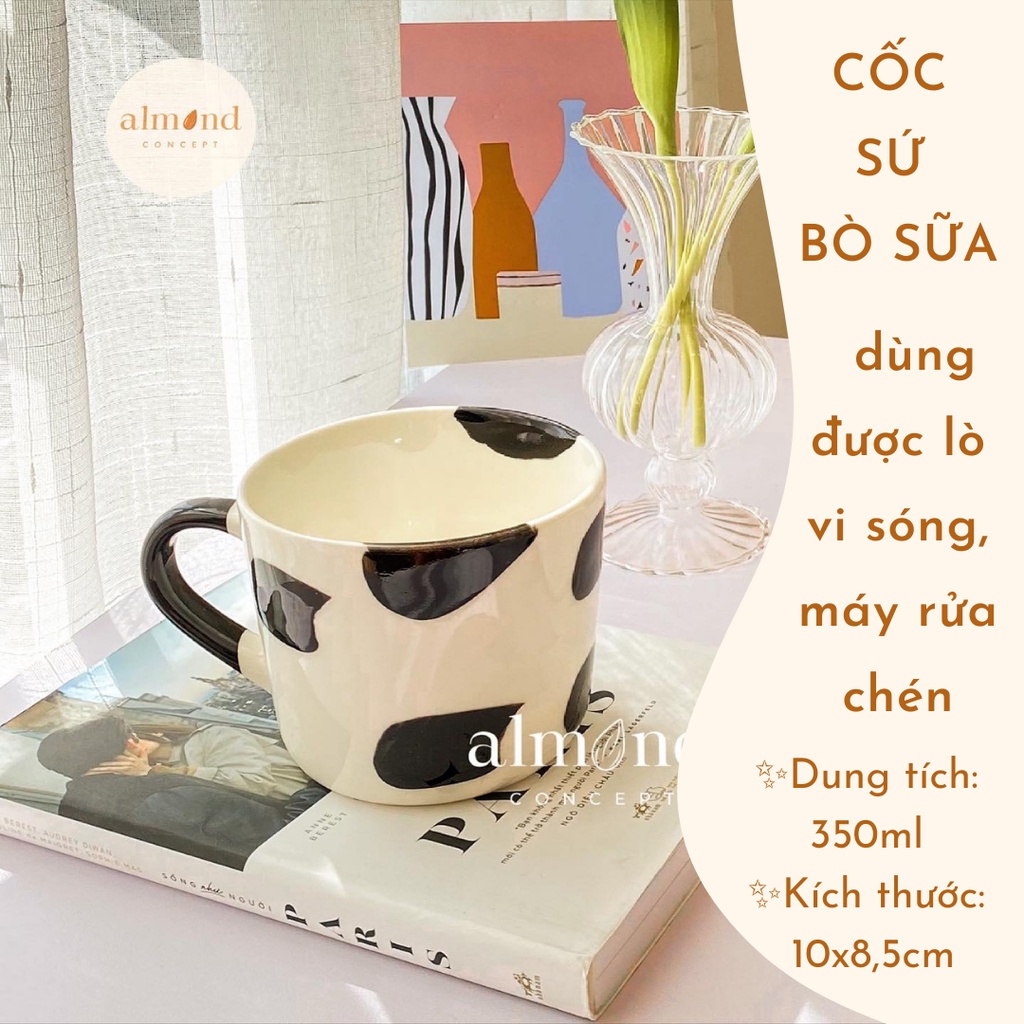 Cốc Sứ Bò Sữa Cao Cấp Cỡ Lớn 350ml, Tách Uống Cà Phê, Ly Sứ, phong cách Hàn Quốc - CHUBBY MUG - almondconcept