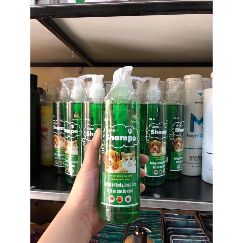 Sữa tắm Vime-Shampoo chai trong 300ml, sữa tắm trị ve, rận, bò chét, khử mùi, mượt lông chó mèo - Kitty Pet Shop