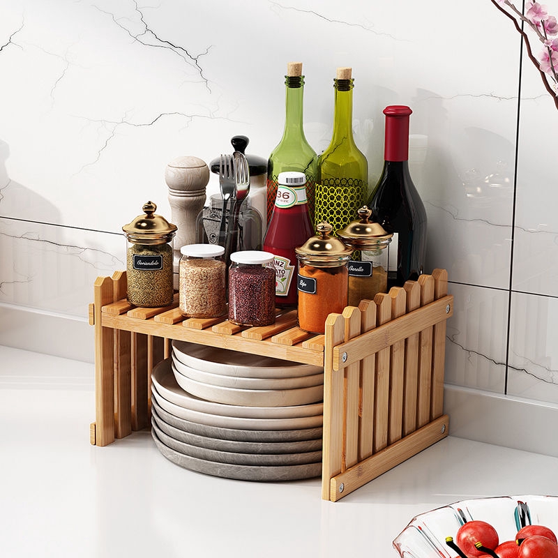 Kệ Gỗ 2 Tầng Đựng Gia Vị Tiện Lợi Cho Nhà Bếp