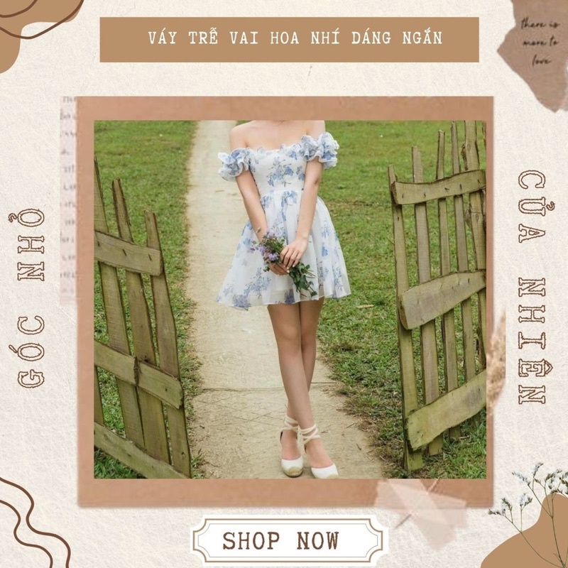 Váy Trễ Vai Hoa Nhí Xanh Baby Blue Dáng Ngắn Tay Bèo (ẢNH THẬT+VIDEO)