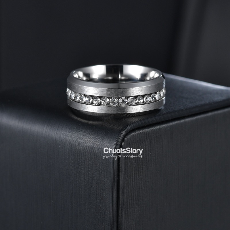 Nhẫn titan thời trang không gỉ đính đá 1 hàng, nhẫn nam nữ unisex cá tính - NSU0006 - ChuotsStory
