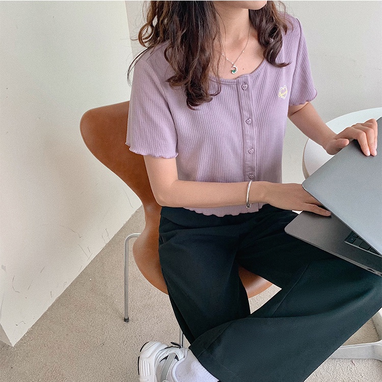 Áo Thun Ngắn Tay Màu Trơn Thêu Họa Tiết Dành Cho Nữ JL-TX-312