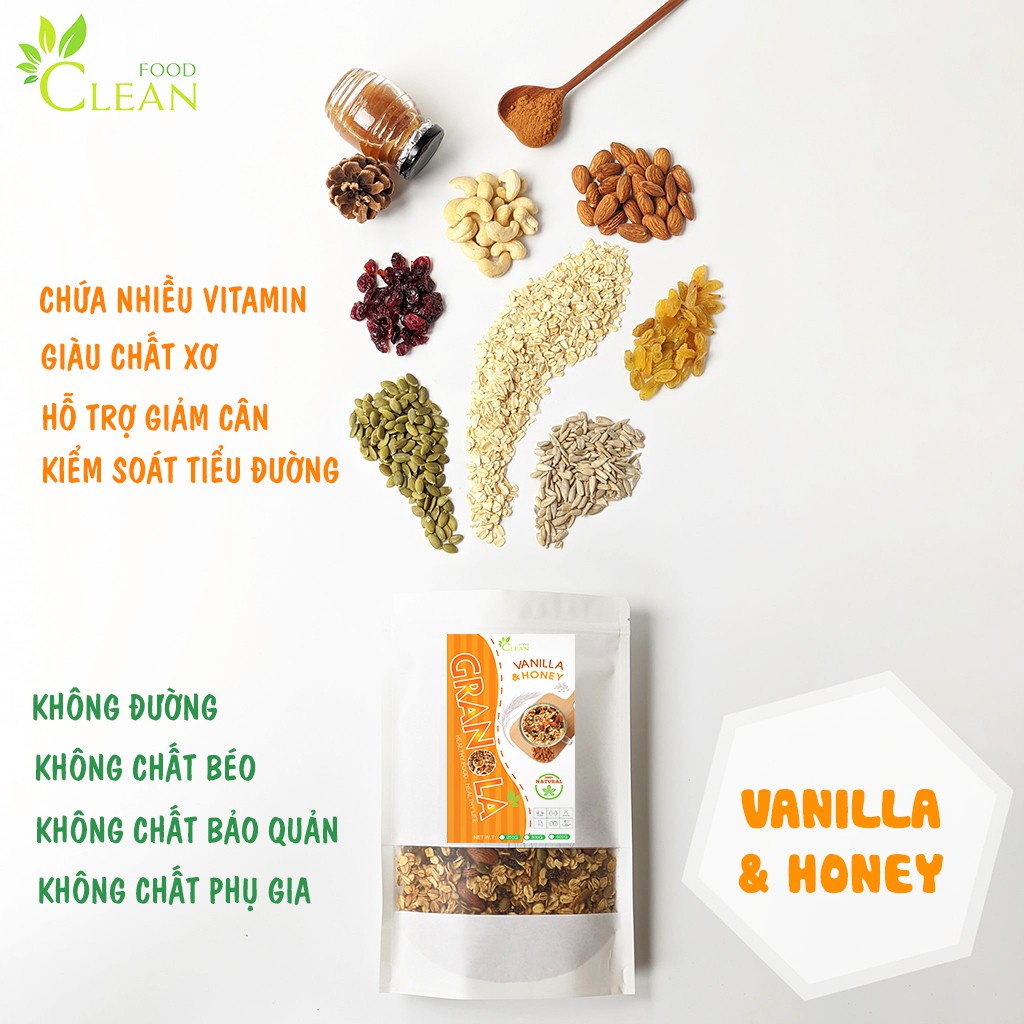 Ngũ cốc granola siêu hạt ONFOD vị vani dành cho người ăn kiêng, giảm cân, tiểu đường 250g 500g