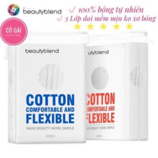 Bông tẩy trang cotton 100% Beauty Blend, bông tẩy trang 3 lớp dai siêu mịn, tiết kiệm ko xơ bông [Túi 200 miếng] - uri1