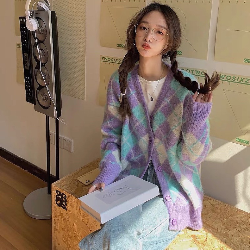 Áo cardigan len hoạ tiết quả trám hottrend thời trang 2021 | BigBuy360 - bigbuy360.vn