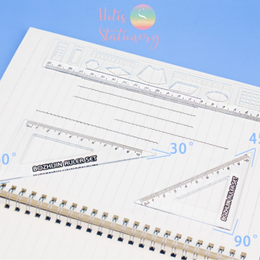 Bộ thước eke đo độ, đo góc trong suốt - 4 món Hotis Stationery