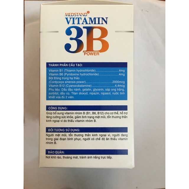 VITAMIN 3B POWER MEDSTAND - giúp bổ sung vitamin nhóm B (B1,B6,B12) cho cơ thể.