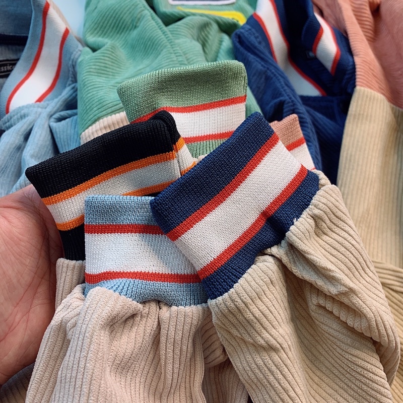 Áo Khoác Nhung Gân Dáng Bomber Phong Cách Tuổi Teen Phom Rộng Unisex_Tay Và Lai Áo Bo Thun Dệt Kim Sang Trọng_AK49