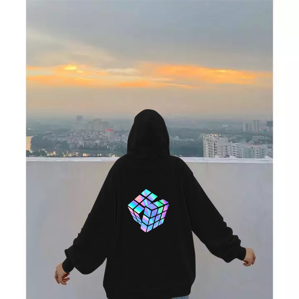 Áo hoodie Unisex dạ quang - Áo khoác nỉ phản quang họa tiết RUBIK in cao cấp