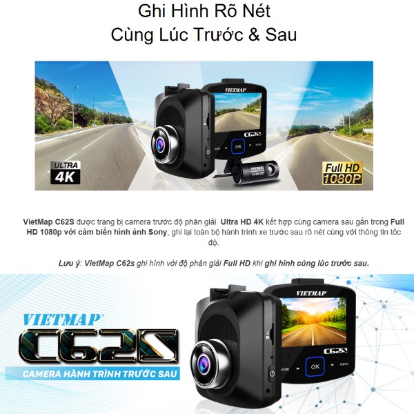 Camera Hành Trình Vietmap C62S - Cảnh Báo Giao Thông - Ghi Hình Trước Sau - Thẻ Nhớ 128Gb | BigBuy360 - bigbuy360.vn