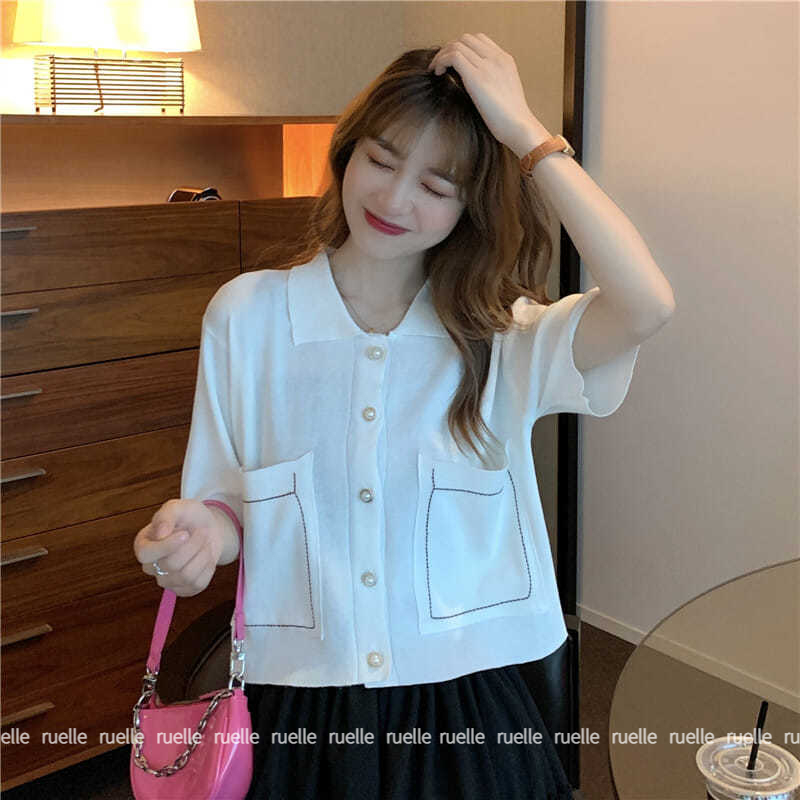 Áo ngắn dáng rộng cổ polo tay ngắn phong cách thời trang cho nữ