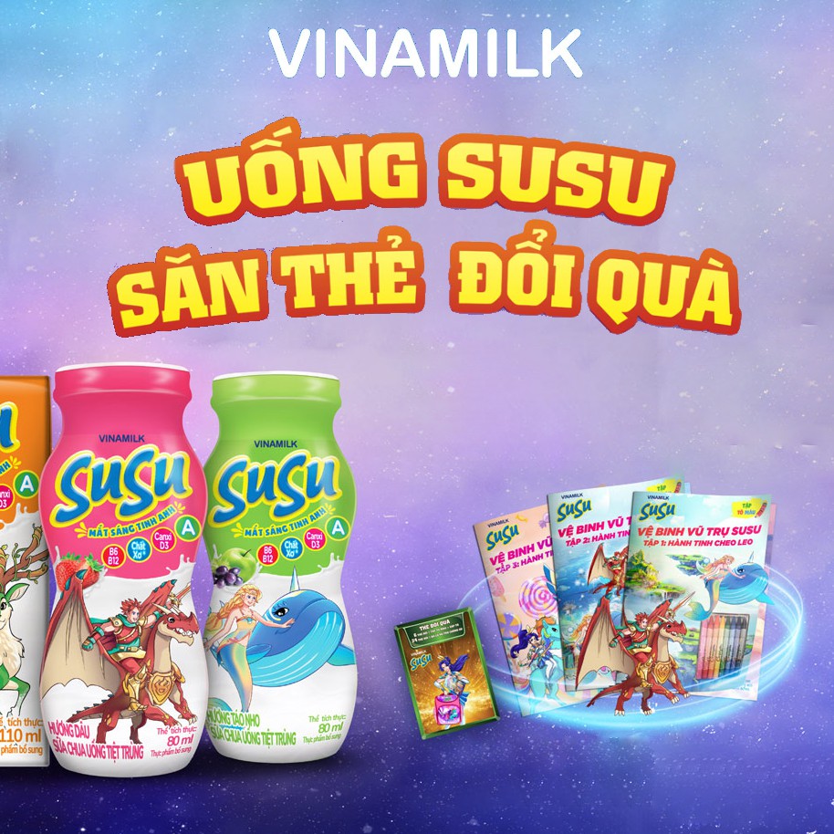 combo 6 lốc sữa chua uống SUSU IQ kèm tranh và sáp tô màu