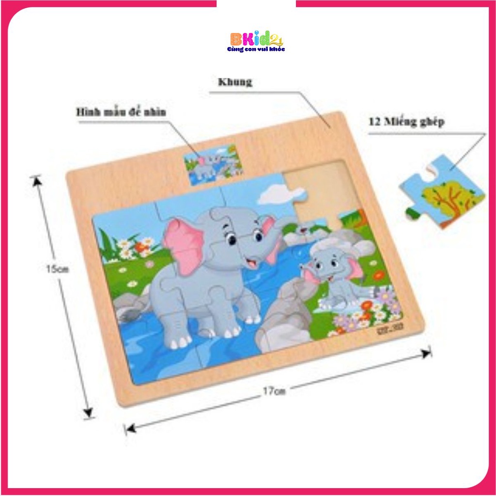 Đồ chơi tranh xếp hình 12 mảnh size to giúp bé phát triển trí tuệ, đồ chơi gỗ an toàn cho trẻ bkid21