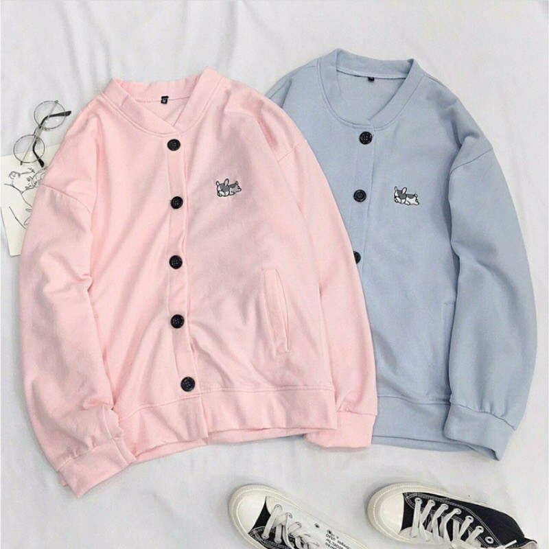 Áo khoác nữ bomber thêu hình cún con chất da cá lạ mắt | BigBuy360 - bigbuy360.vn