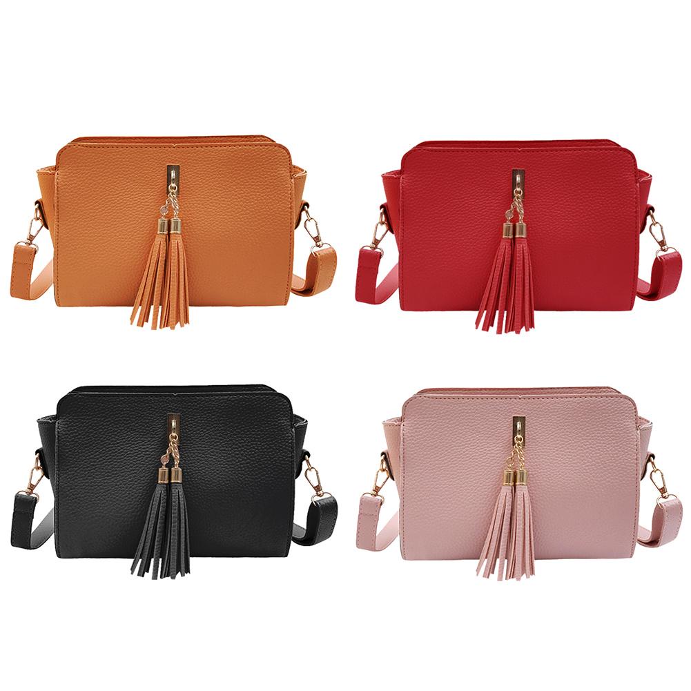 ☁Women Bags☁Elegant Women Litchi PU Leather Shoulder Handbag Lady Tassels Messenger Bag