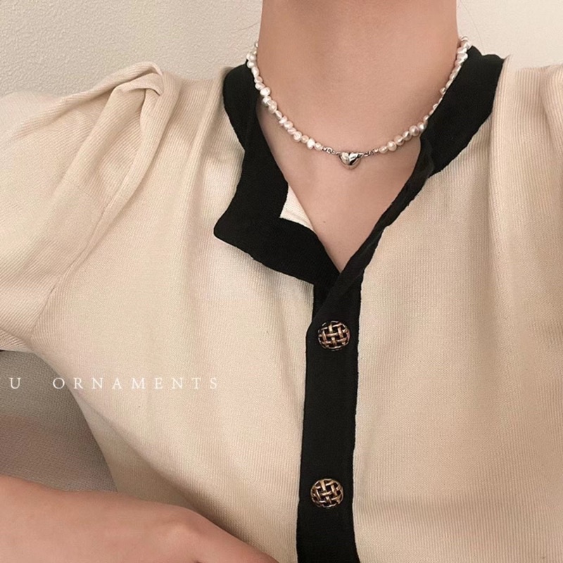 Vòng cổ đính hạt trái tim phong cách hàn quốc - choker đính hạt hình tim