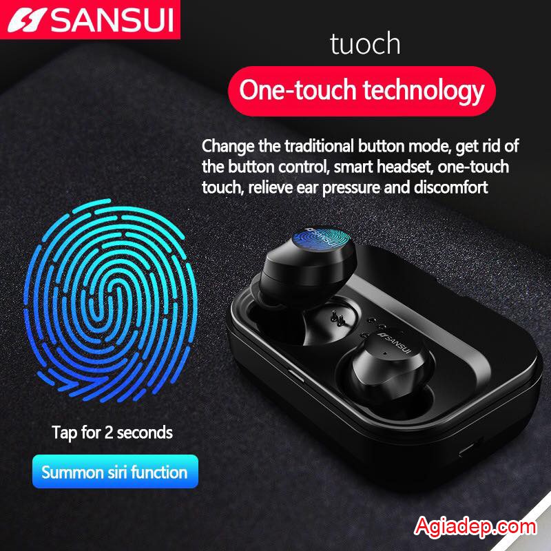 Tai nghe Bluetooth không dây 5.0 Cảm ứng Hàng hiệu Sansui (Âm thanh HiFi tuyệt hảo) Gồm Dock tự sạc của Agiadep.com