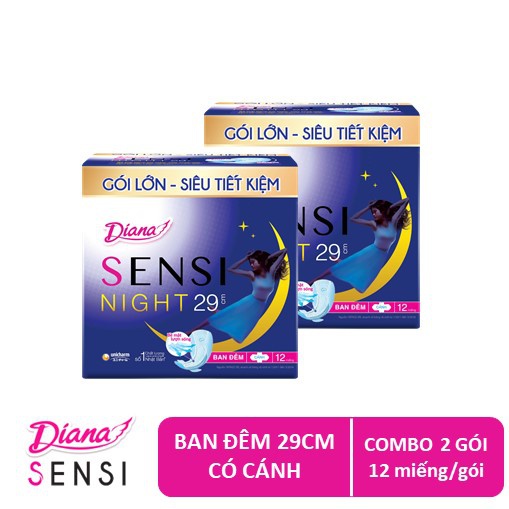 (Combo 2 gói) Băng vệ sinh Diana sensi night 29cm gói 12 miếng