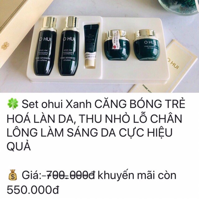 Set Ohui xanh Prime Advancer căng bóng trẻ hoá làn da, thu nhỏ lỗ chân lông, làm sáng da 58ml/ mỹ phẩm công ty chính