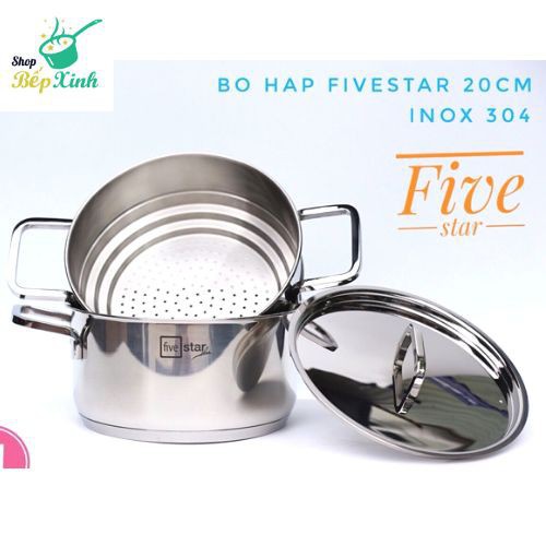 Bộ nồi xửng hấp inox FiveStar Standard 304 nắp inox , 3 đáy bếp từ tặng 2 vá canh ( 20cm )