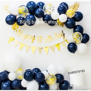 Set bóng trang trí sinh nhật tông xanh vàng siêu đẹp - Tặng 1 bóng số tuổi size to  - Bống Balloon Shop