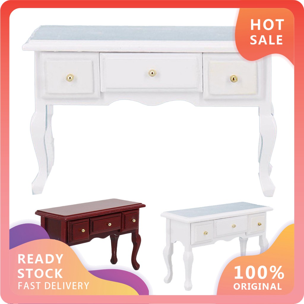 Bộ Bàn Tủ Gỗ Mini Tỉ Lệ 1 / 12 Trang Trí Dễ Thương Cho Nhà Búp Bê