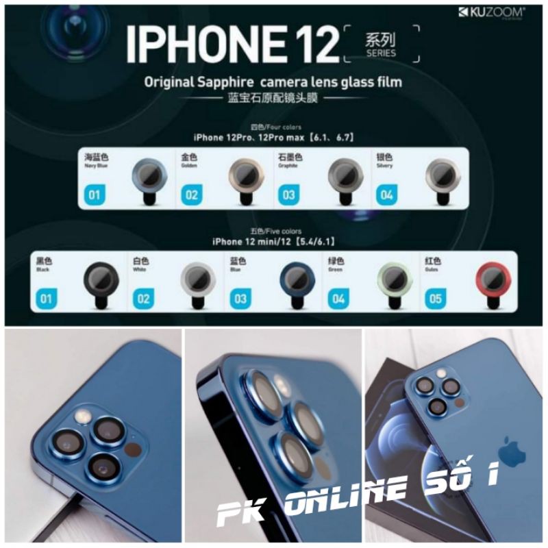 Ảnh Thật Bộ dán 3 mắt bảo vệ camera IPhone 12 / Iphone 12 Mini / IPhone 12 Pro Max chính hãng KUZOOM CAO CẤP