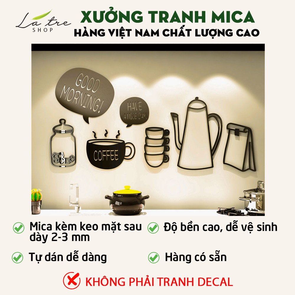 Tranh Mica 3D Trang Trí Dán Tường, trang trí mọi không gian - phòng khách ,bếp ,quán trà sữa, trà chanh, cafe - Morning