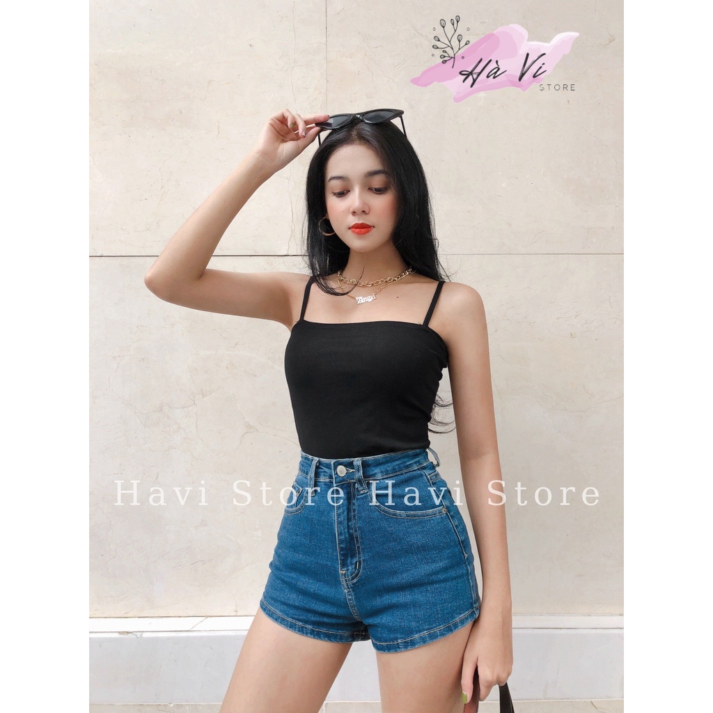 Áo hai dây dáng ôm không đệm vải cotton co giãn