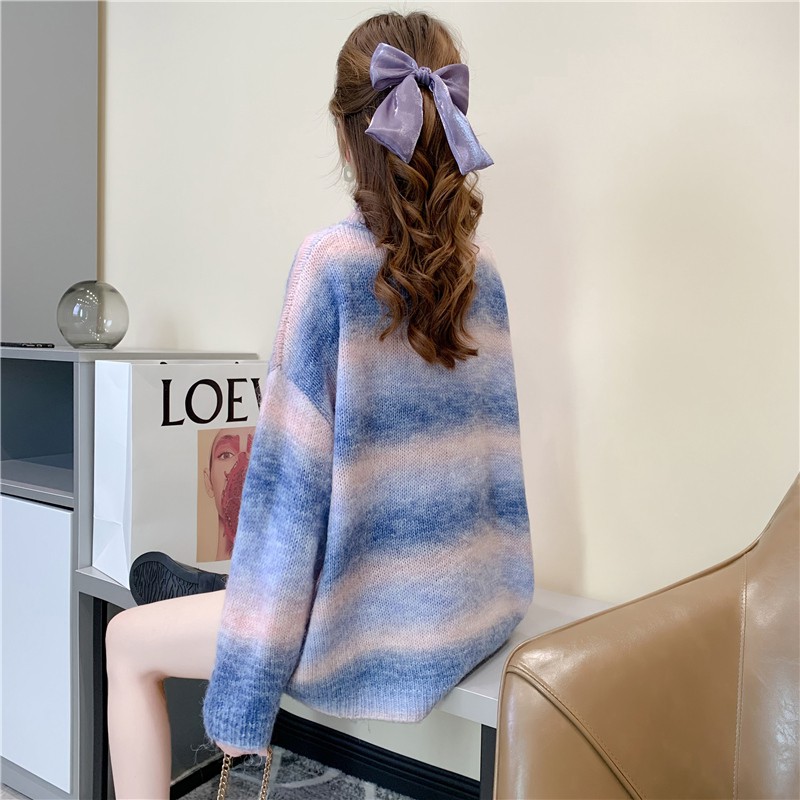 Áo Len Sọc Xanh Free Size Quyên Fashion Áo Nữ Phom Rộng Hàn Quốc Trễ Vai