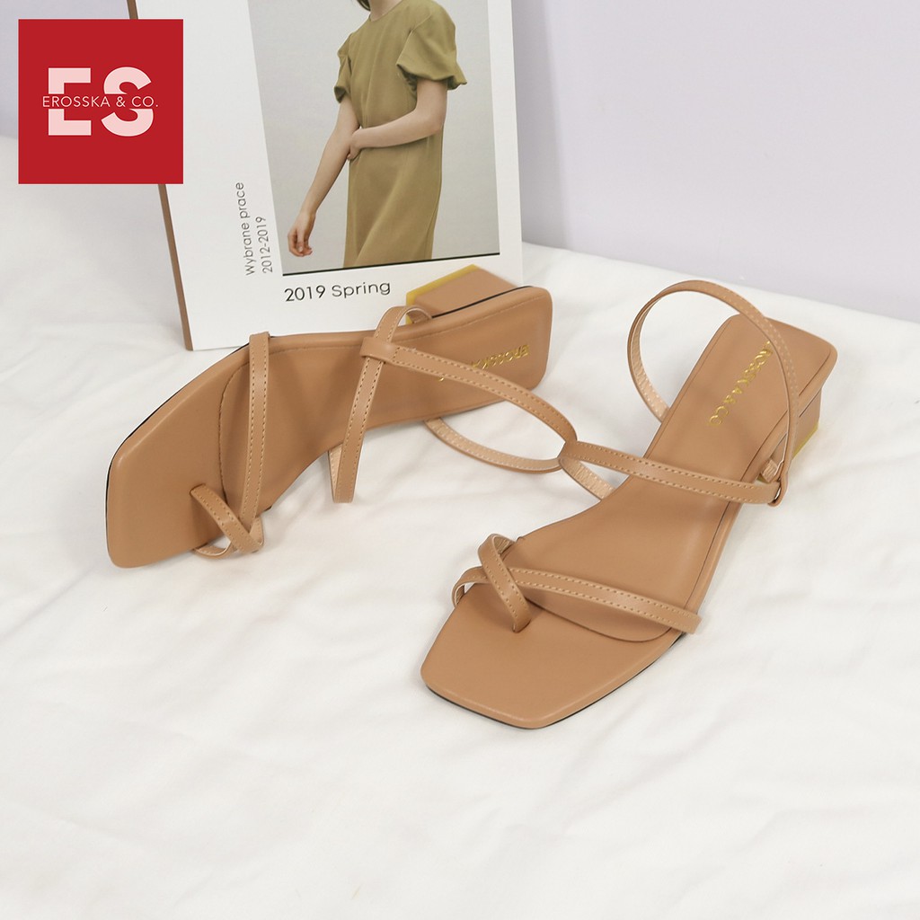 Sandal nữ xỏ ngón dây mảnh thời trang Erosska cao 5cm màu kem _ EB024