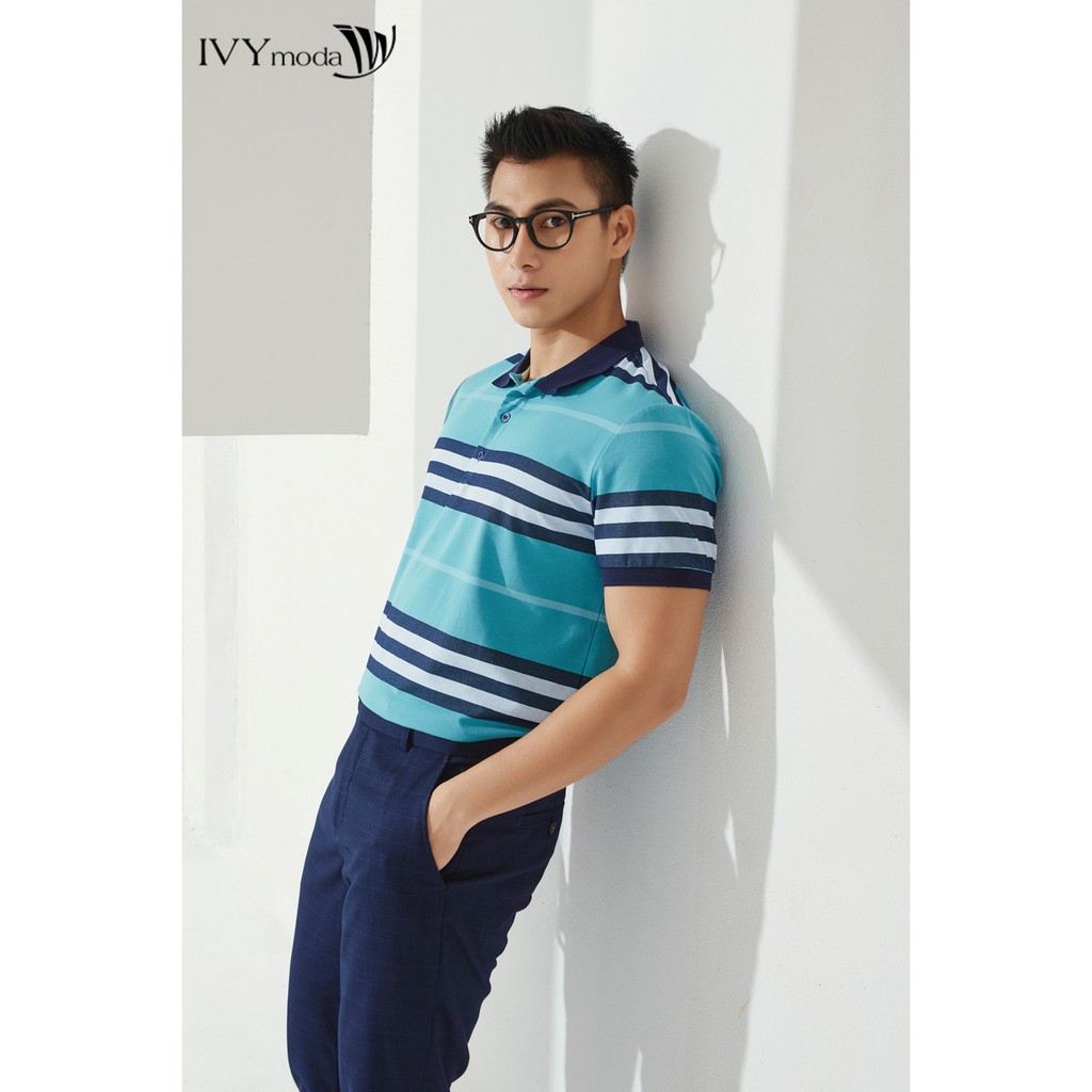 Áo Polo nam họa tiết kẻ IVY moda MS 57E2940