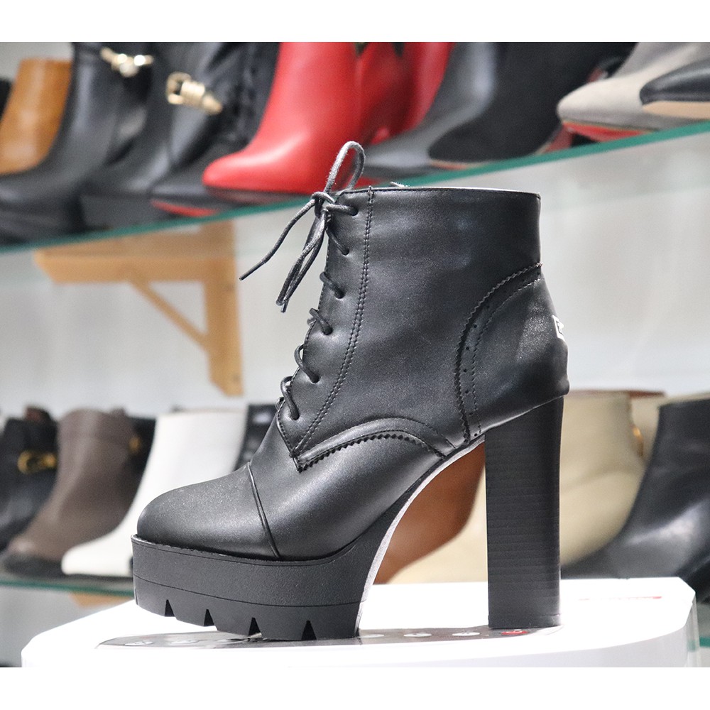 [ Có hình thật] Boot nữ buộc dây màu đen hiện đại cao 12cm GBN1701