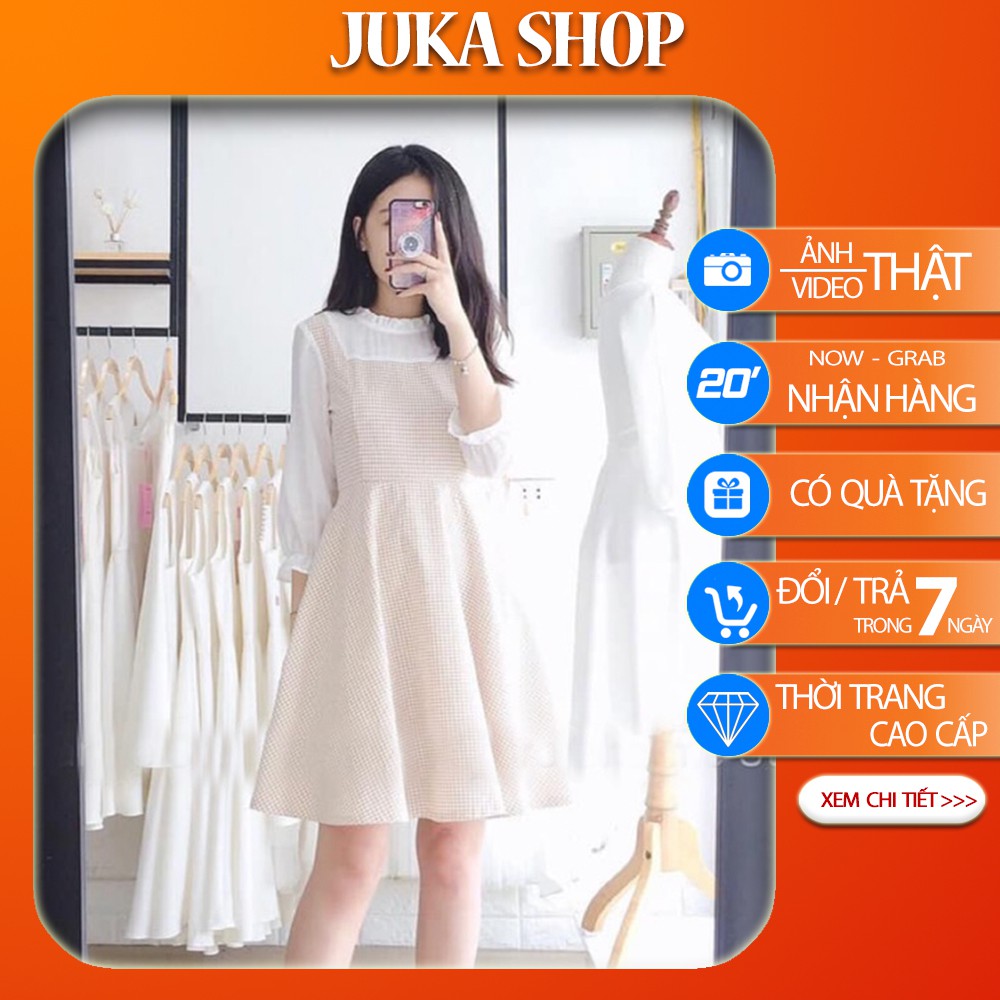 Váy dự tiệc ly cổ bèo Juka Shop - Váy tiểu thư dài qua gối cao cấp giá rẻ