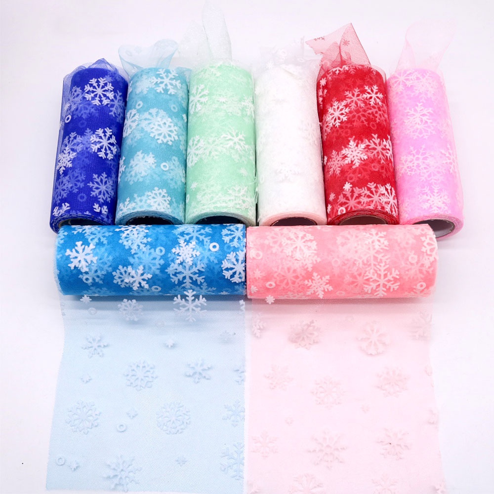 Cuộn Ruy Băng Lưới Họa Tiết Bông Tuyết 10Yards 15cm Trang Trí Giáng Sinh