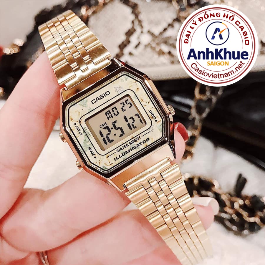 Đồng Hồ Casio Nữ LA680WGA-9CDF Dây Kim Loại Mạ Vàng- Viền Mặt Hoa Hồng