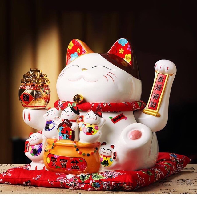 Mèo thần tài Thiên kim vạn lượng, mèo may mắn Neko maneki (16-20-25-32Cm)
